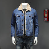Men's Fashion Japanese Thick Denim Jacket With Fleece Lining